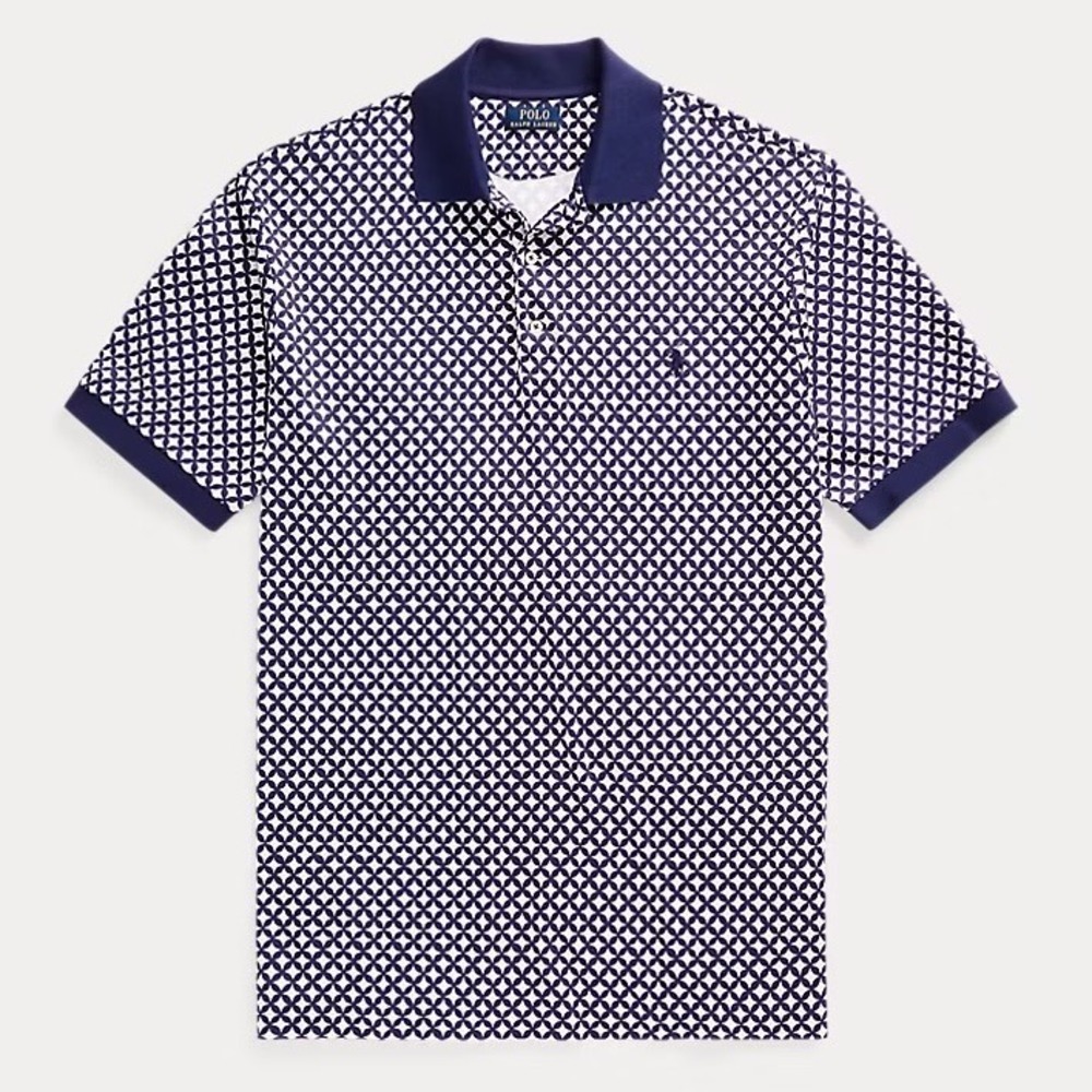 Polo Ralph Lauren Mens Large Custom Slim Fit Geometric Print Polo Shirt Navy